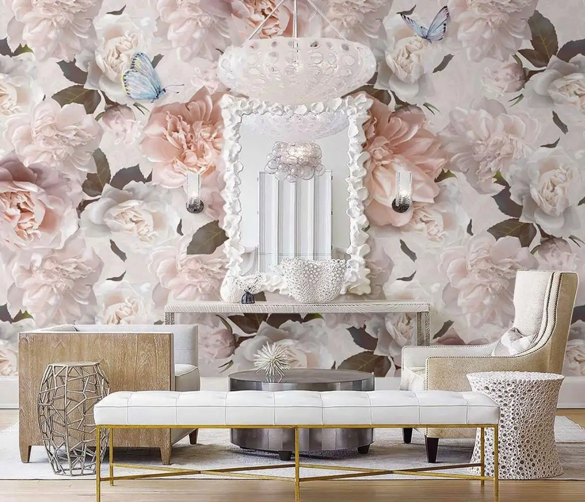 Pink 3D Photo Wallpaper Stereoscopic Rose Flower Murals Romantic Bedroom Living Room Wall Mural Decor Self-Adhesive Wall Paper