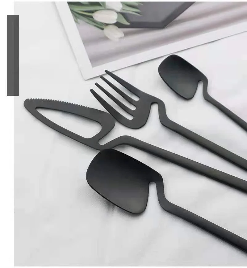 4pcs Upscale Black Dinnerware Set Stainless Steel Tableware Set Knife Fork Coffee Spoon Flatware Set Dishwasher Safe Cutlery Set