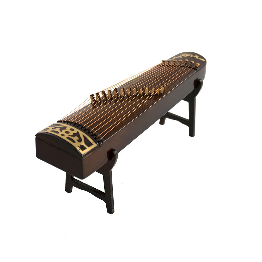 1Pcs Wooden Miniature Chinese Zither Model with Support and Case Mini Guzheng 1/12 Dollhouse 1/6 Action figure Accessories OB11