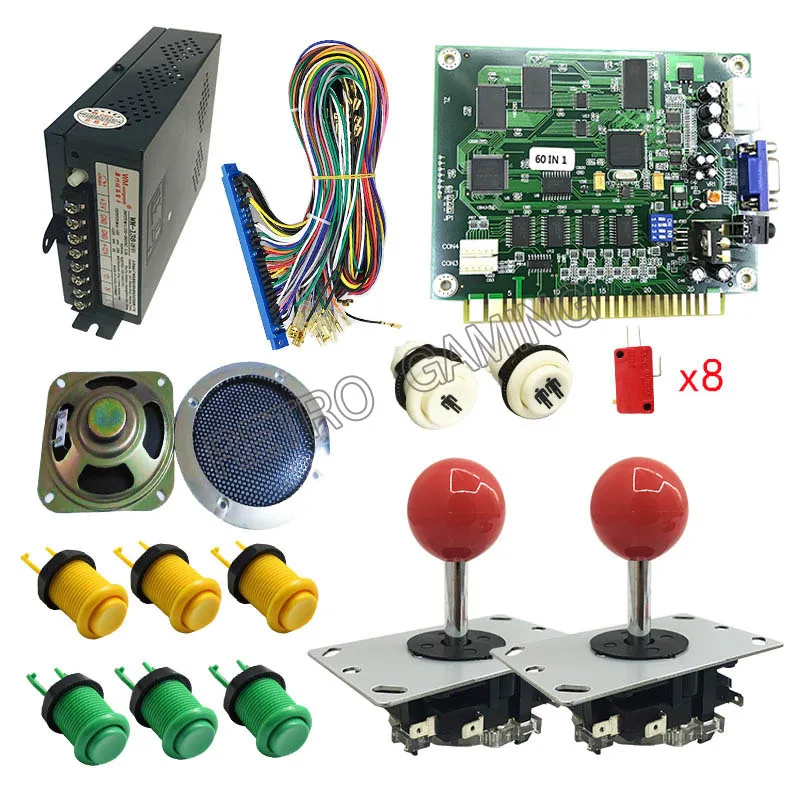 2 players DIY Classical JAMMA 60 in 1 Game Arcade kit with power supply,speaker,copy sanwa joystick,push button,jamma harness