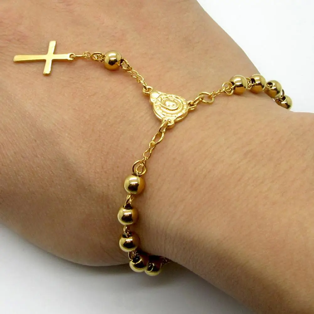 Stainless Steel Rosary Bracelet New Top Quality Women Bead Bracelet With Cross Jesus Pendant Religious Catholic Bracelet