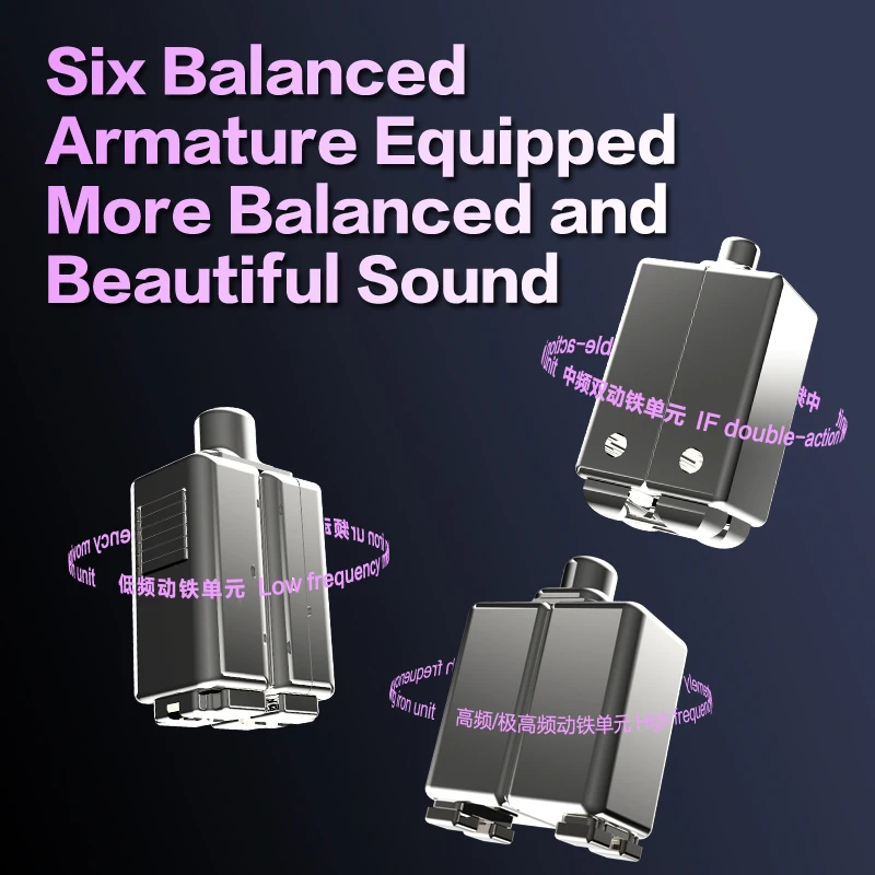 AUDIOSENSE DT600 HiFi Stereo 6BA IEMs with Detachable MMCX Cable 3D Printing Resin Shell Away from Bustle Immersed in Music