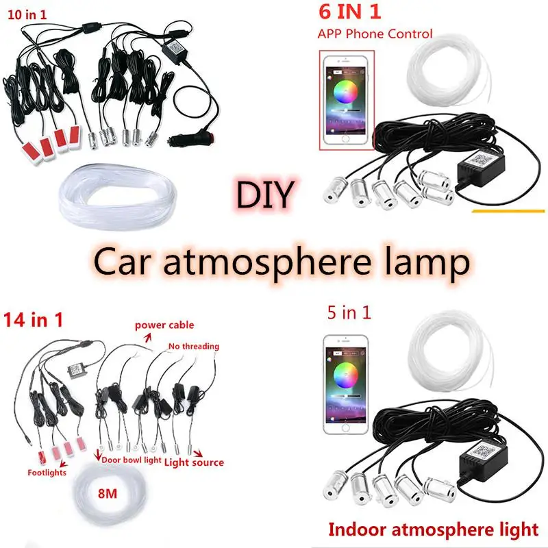 

5, 6, 10-14 в 1 Универсальный RGB управления автомобилем окружающей среды светильник интерьера автомобиля светильник ing украшения светильник s 8m EL неоновые полосы ночной Светильник s