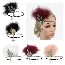 Hair Accessories Women's Fascinator Feather Crystal Headband Vintage Sequin Hair Band Charleston Party Hair Feather Headwear