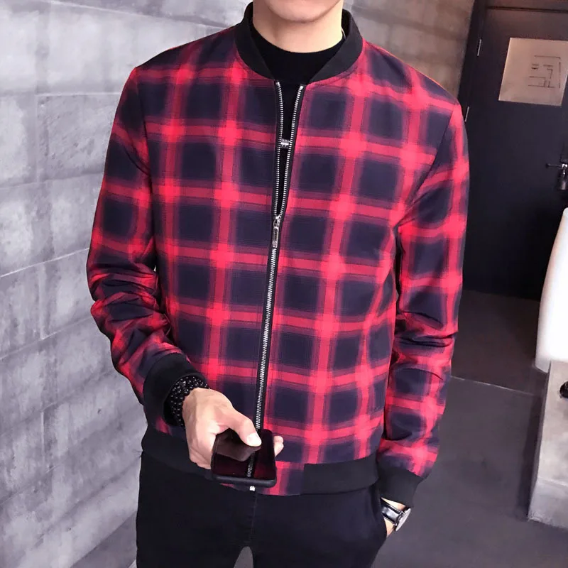 

Spring Autumn Brand Mens Coats Casual 2020 New Grid Print Coat Jackets Men Vintage Bomber Jacket