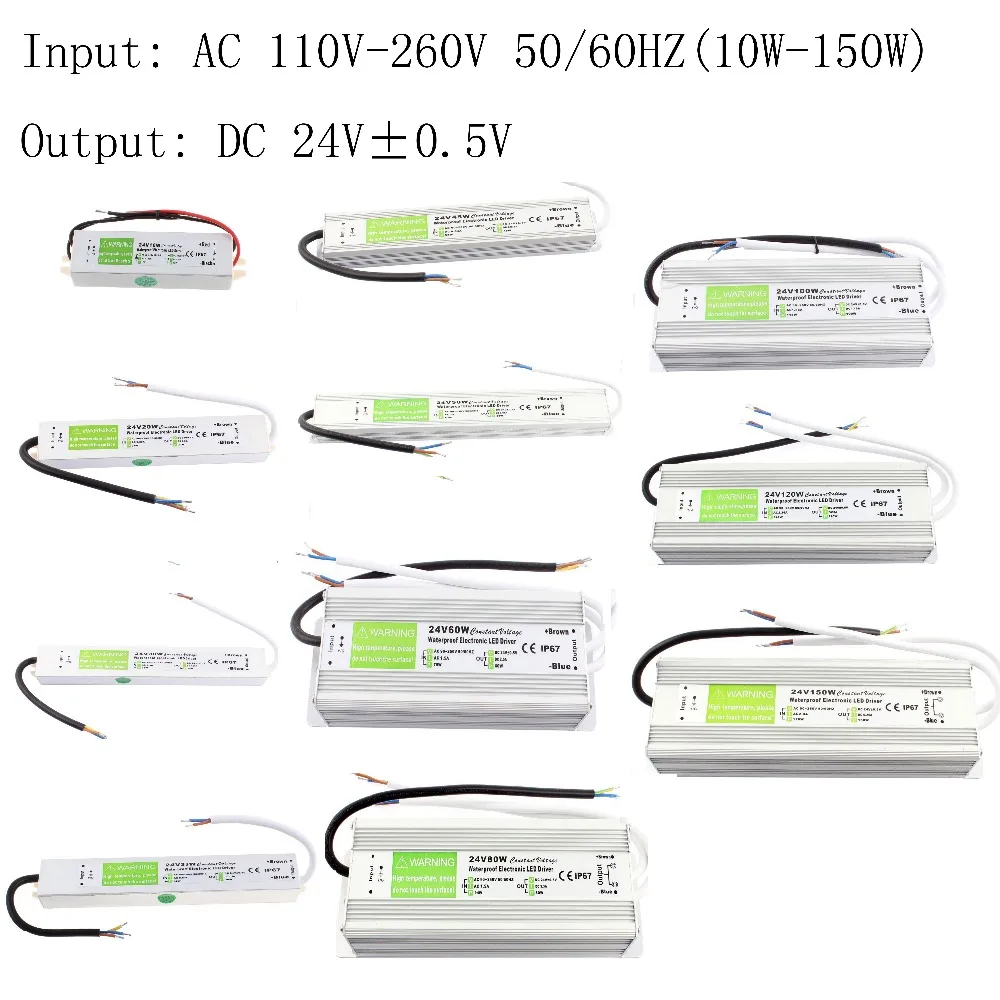 10pcs 220v 24v Transformer Power supply unit 10w 20W 30W 60W 80W 100W 120W 150w  Waterproof Electronic Driver Outdoor