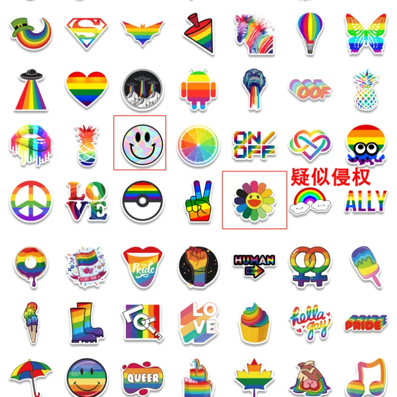 10/30/50PCS Cartoon Colorful Rainbow Decoration Suitcase Notebook Stickers Motorcycle Mobile Phone Water Cup Stickers Wholesale