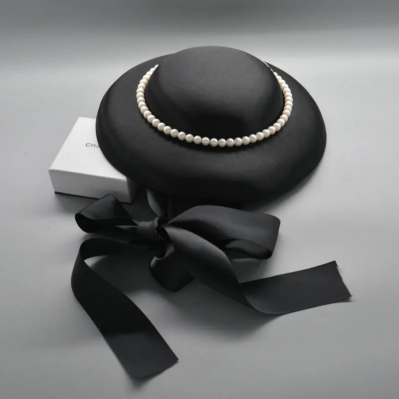 

2020 Vintage Wedding Hats Black with Pearls Elegant Headdress dot Fashion Bridal Accessories chapeaux mariage