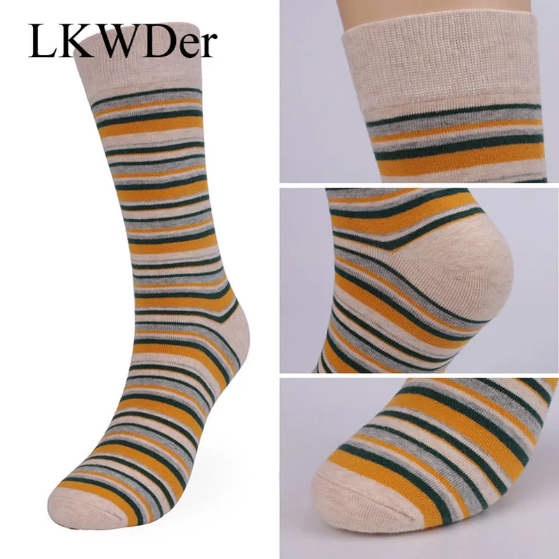 LKWDer 5 Pairs Mens Socks Big Large Size 46,47,48 Autumn Winter Thick Odor-proof Male Socks Casual Stripe Middle Long Tube Socks