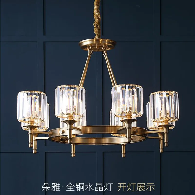 

Modern glass crystal chandelier light copper brass LED hanging chandelier light foyer dinning living room round copper lamp