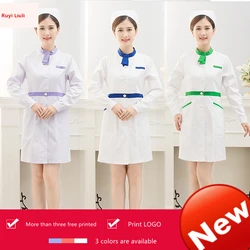 Ropa de enfermera de manga larga para mujer, versión coreana de tatuaje Delgado, cosmetólogo, dentista, farmacia, vestido de uniforme de hospital