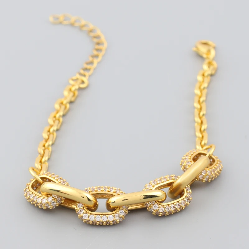 Femme Micro Pave Rhinestones Copper Gold Plated Chunky Chain Bracelet Fashion Jewelry For Women Punk Birthday Party Gift