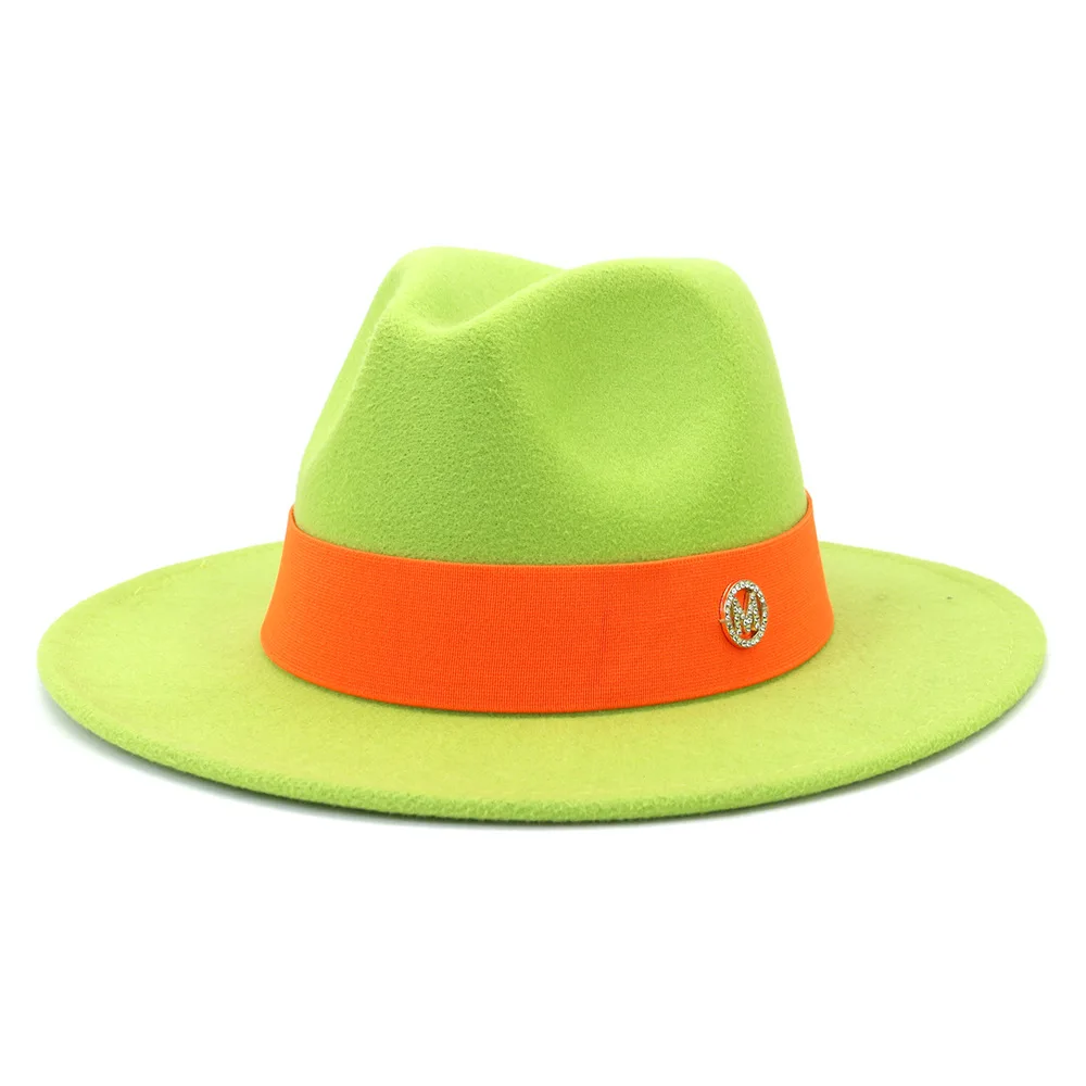 Colorful Wool Fedoras Hats For Women Men Orange Red Hat M Mark Belt Panama Outdoor Travel Cap Wide Brim 55-58CM шапка casquette