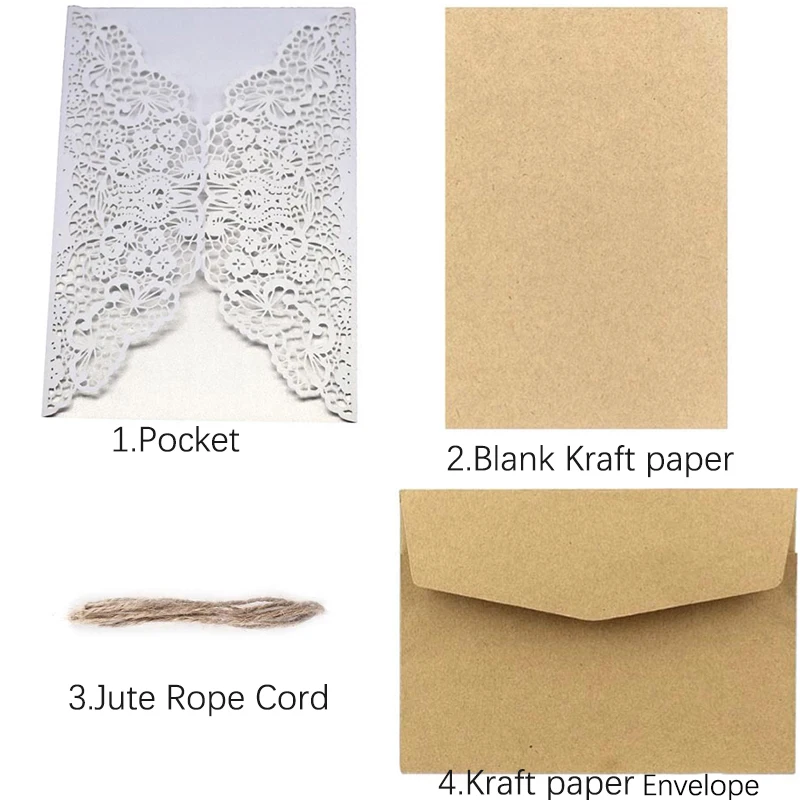10pcs Elegant Laser Cut Bridal Favor Wedding Invitations Card Lace Pocket Greeting Customize Invites Card Printing Party Decor - view 5