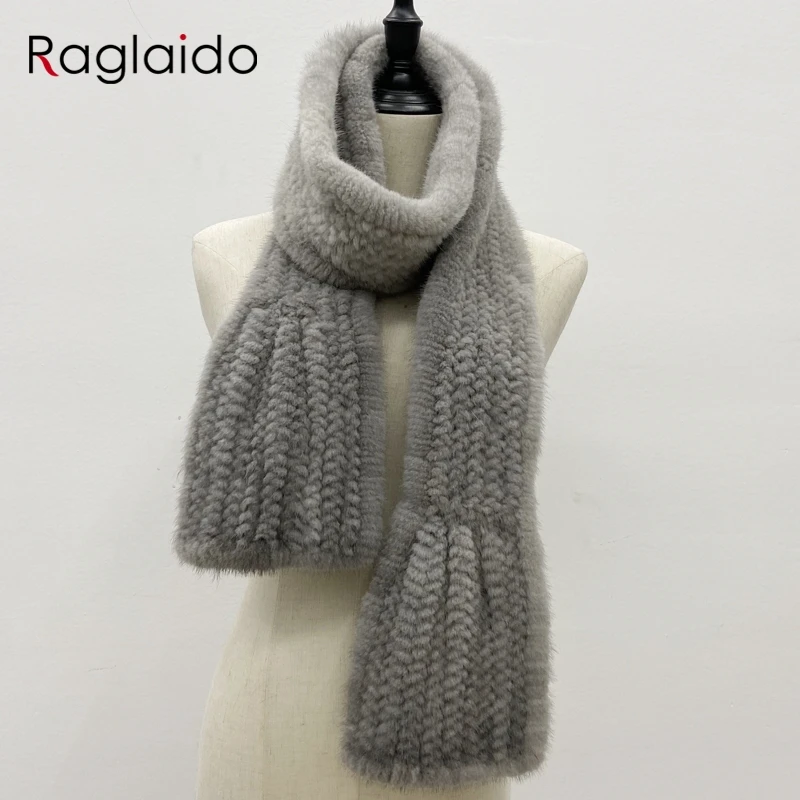 

Women Mink Fur Scarf Winter Female Warm Shawls Stylish Solid Knitted Neckwarmer 175cmx10cm