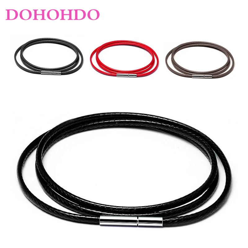 

3pcs/lot 1-3m Leather Cord Black Necklace Cord Wax Rope Chain With Stainless Steel Rotary Buckle For DIY Necklace Jewelry Making