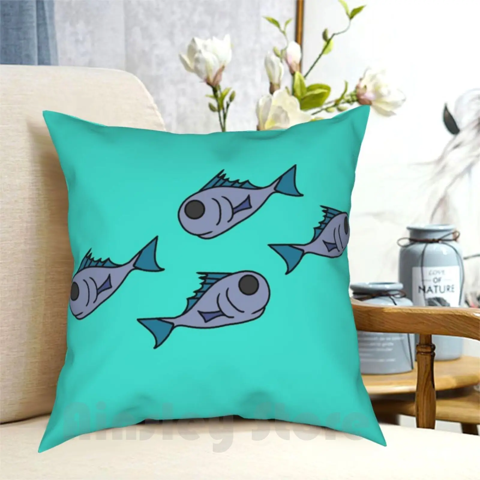 Fishies Pillow Case Printed Home Soft Throw Pillow Fish Feesh Fishies Pattern Blue Animal Aquatics Patterns