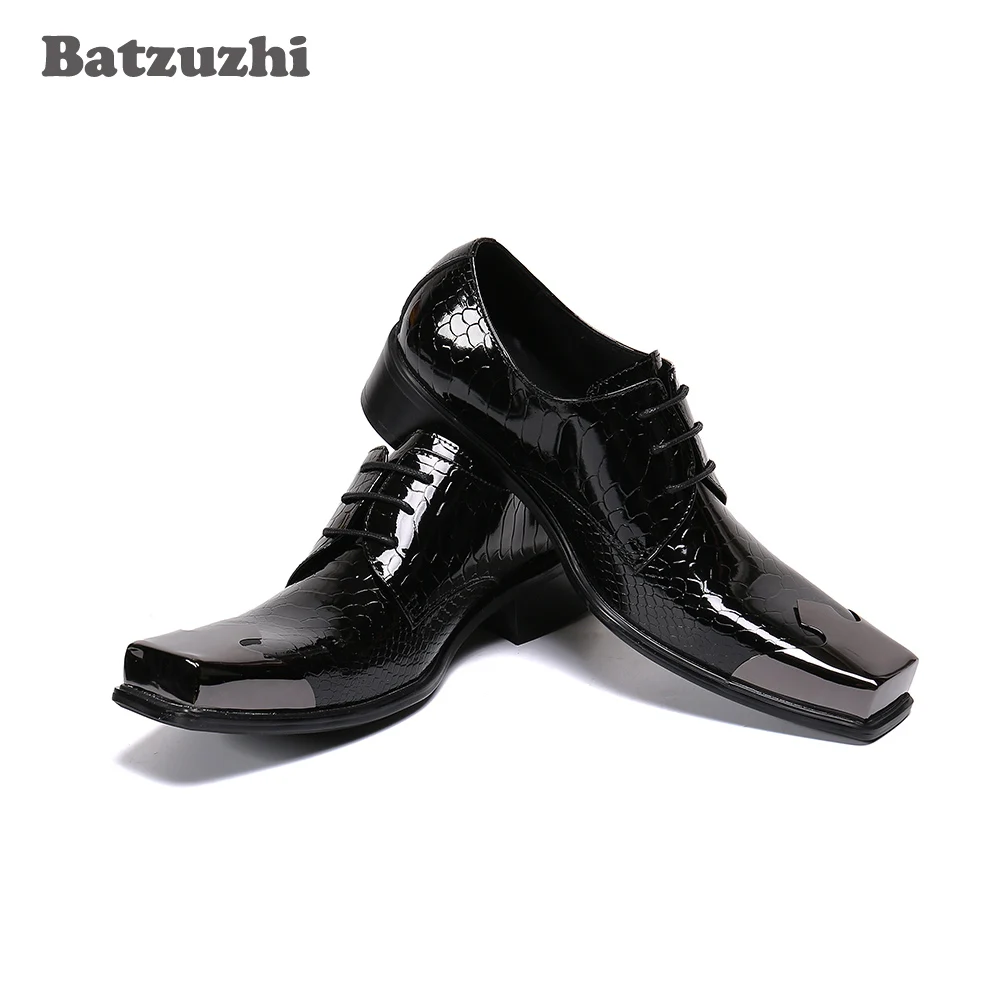 

Batzuzhi Handmade Black Genuine Leather Dress Shoes Men Lace-up Square Metal Toe MEN's Leather Shoes Business Leather Shoes