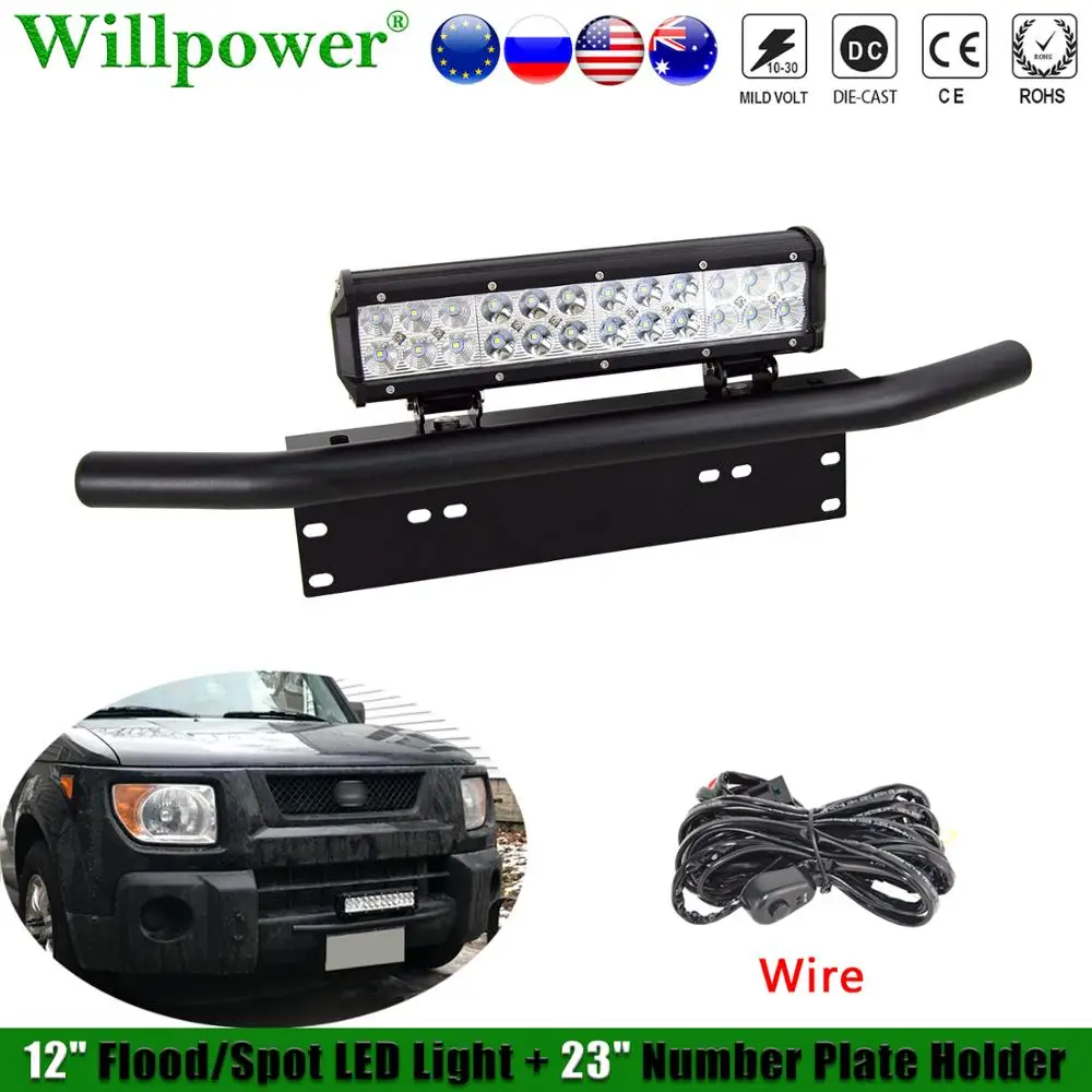 Offroad SUV Car Bumper 23" License Plate Frame Holder Bull Bar 72W 12" LED Light Bar 4X4 Truck Pickup Spotlights Mount Bracket