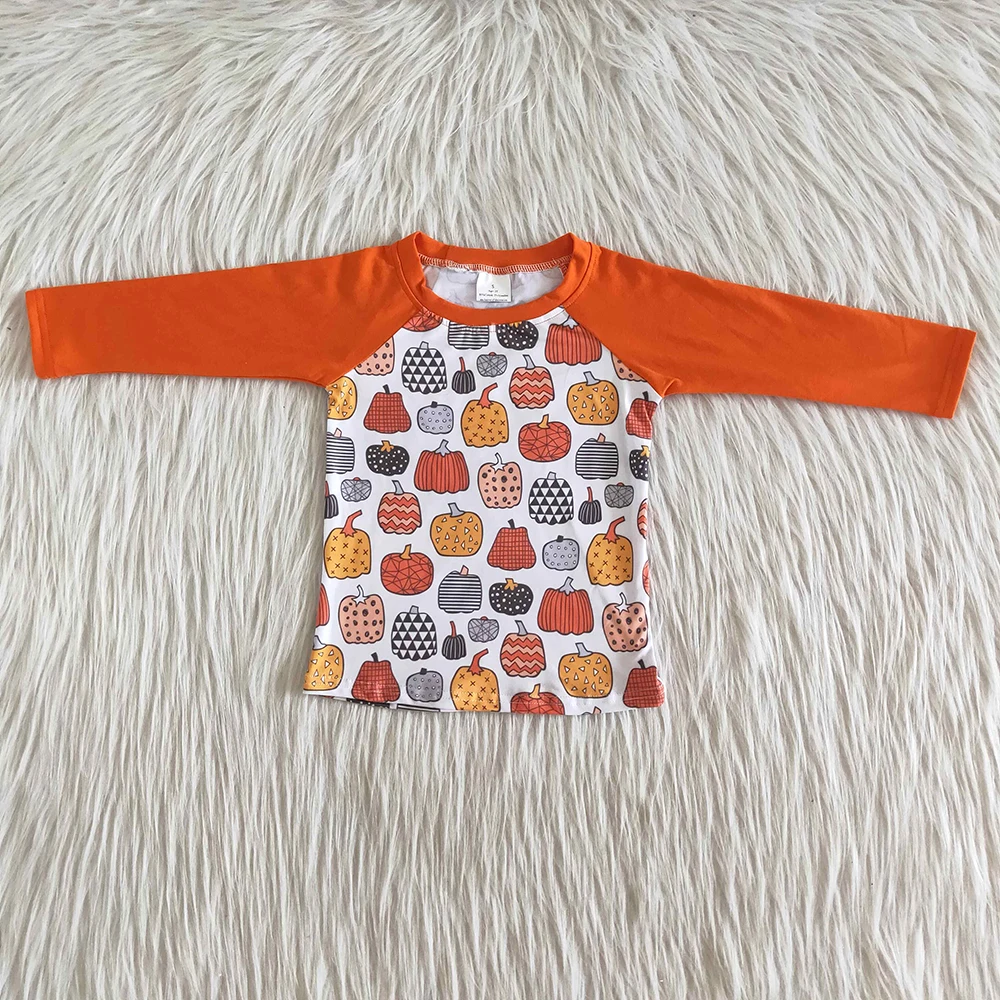

Z819-08 Halloween kids fashion top orange long sleeve boy raglan shirt baby boys pumpkin pattern t-shirt for fall