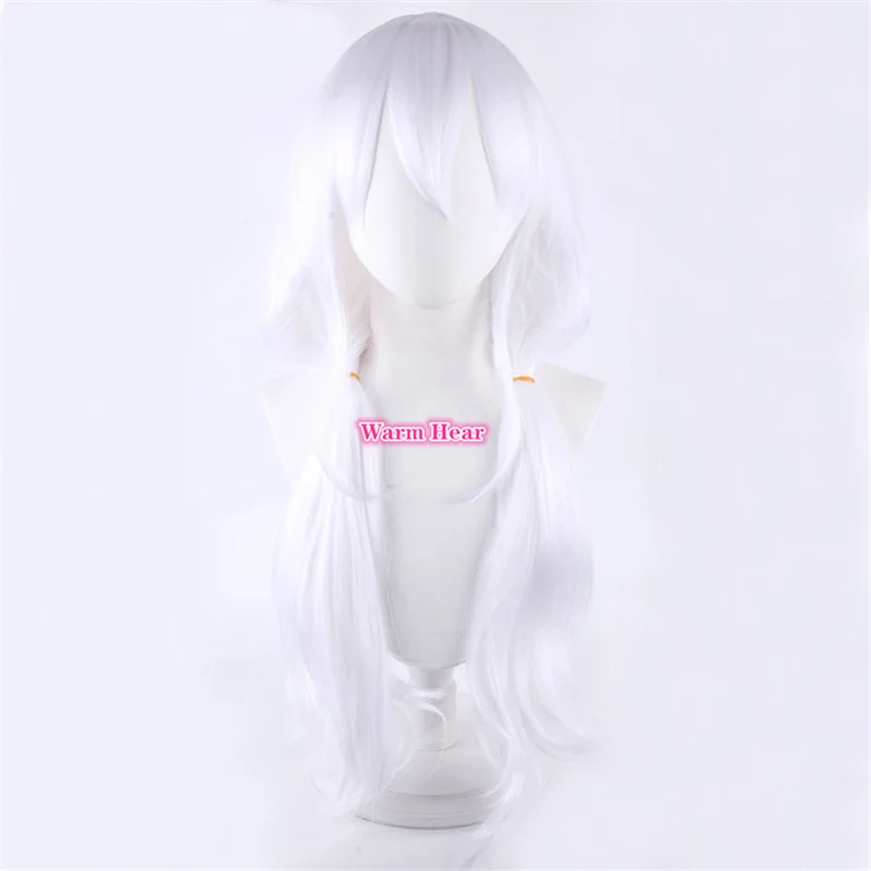 Danganronpa V3 Angie Yonaga Anjii Peluca de Anime Cosplay resistente al calor pelucas 70cm blanco largo ondulado pelucas de pelo sintético + una peluca cap