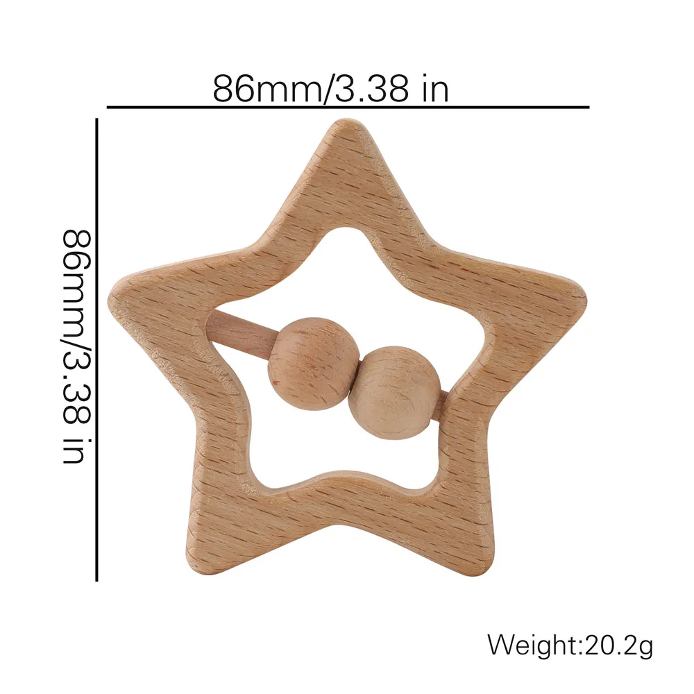 Wooden Rattles For Newborn Baby 1pc Baby Toys Star Shape Ring Teether Montessori Stroller Educational Toys Baby Wood Rattles