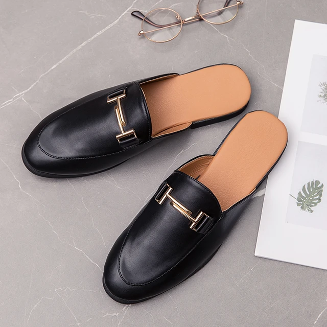 Man New Brand Summer Fashion Half Casual Shoes Male Breathable Backless Loafer Slippers Hombre Open Back Leather Comfy Mocassins AliExpress