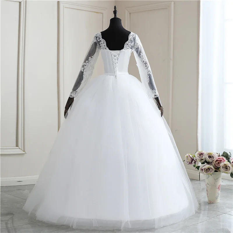 Abito da sposa primaverile personalizzato Manica lunga scollo a V Applicazioni in mussola Off White Vestido De Noiva Abito da sposa taglie forti Principessa