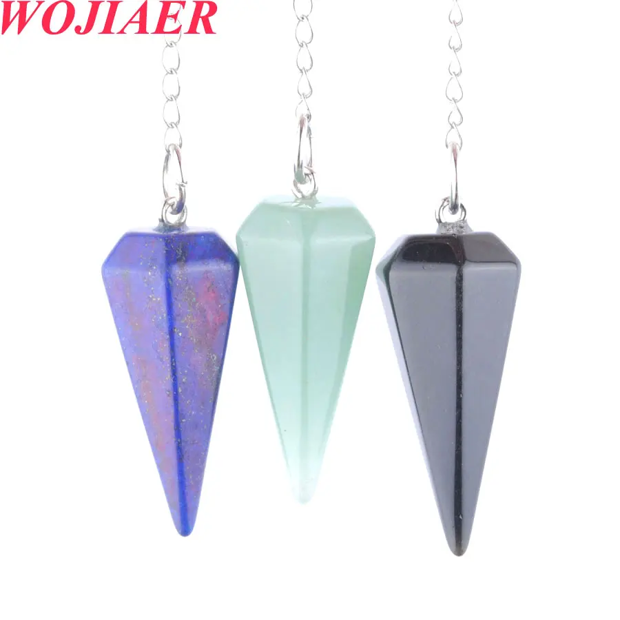 WOJIAER Pyramid Pendulum Hexagon Pendant Black Agates Crystal Natural Stone Chain Healing Reiki Jewelry BO933