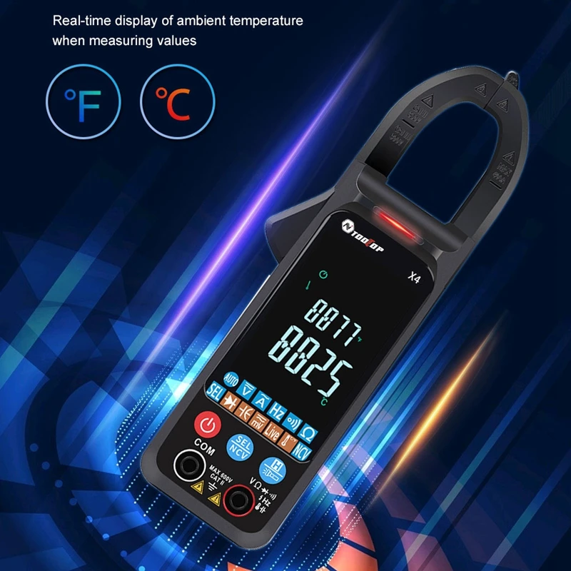 TOOLTOP Digital Clamp Meter Color Large Screen Automatic Multimeter 6000 Counts NCV AC Voltage Current 400A Capacitance Detect