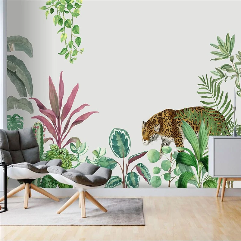 beibehang custom Tropical plant tiger wall paper mural living room decoration papel de parede 3d wallpapers for walls plant