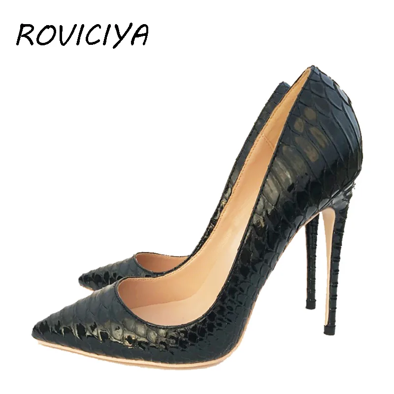 12cm heel Stilettos Black Apricot Printed Toe Women Shoes High Heel 10cm 8cm Party Shoes for Women Pumps YG022 ROVICHA