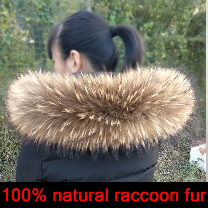 100% Natural Jacket Fur Collar Real Raccoon Fur Women Scarves Winter Coat Female Neck Cap Long Warm Genuine Fur Scarf