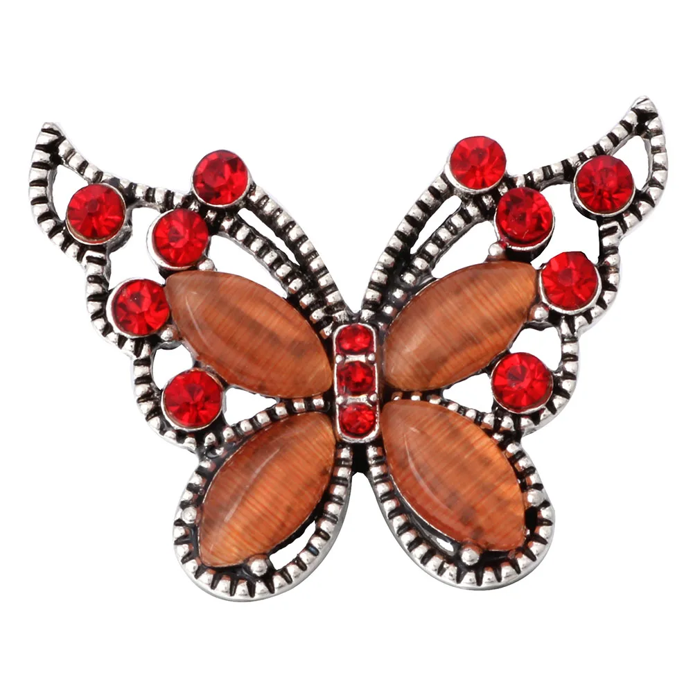6pcs/lot 18mm Crystal Butterfly Metal Snap Button Jewelry Fit DIY Bracelet Bangles ZA1313