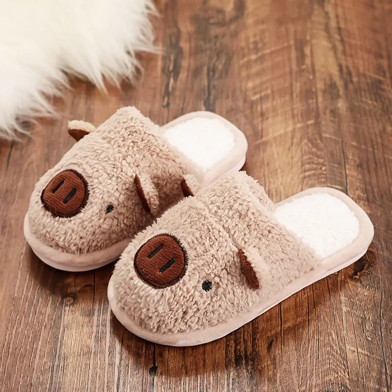 Cute Pig Cotton Children Slippers Autumn Winter Warm Non-Slip Fluffy Slippers Kid Home Indoor Bedroom Shoes Boy Girl Furry Shoes