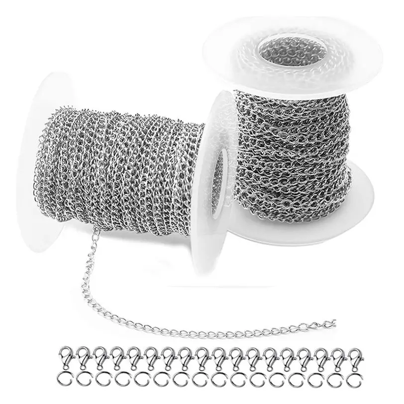 10 m Edelstahl 2,5/3/4 mm Verlängerungsketten Gliederkette Bulk für die Schmuckherstellung mit 20 Karabinerverschlüssen und 50 Biegeringen – Detail 3