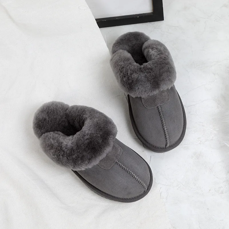 Top Quality 2023 Natural Sheepskin Fur Slippers Female Winter Slippers Women Warm Indoor Slippers Soft Wool Lady Home Slippers