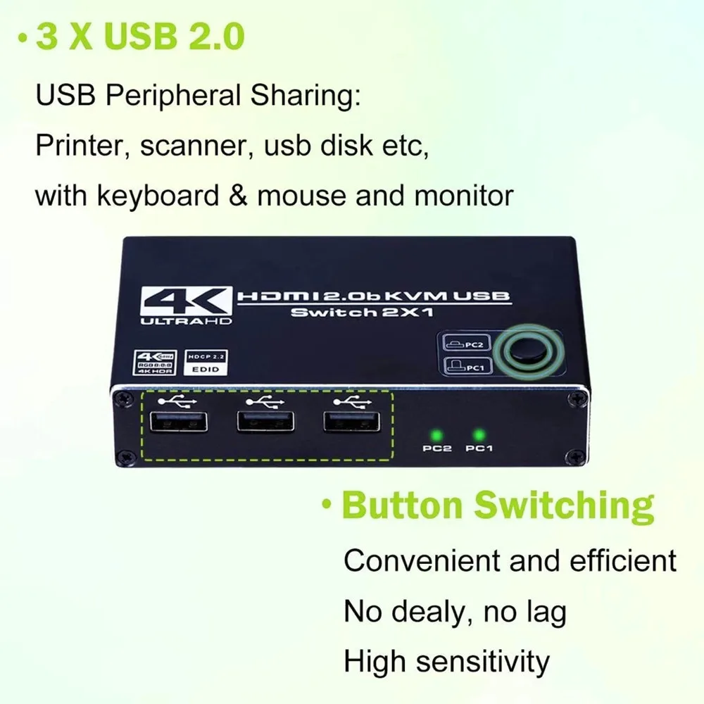 HDMI2.0 KVM Switch 2 Port 4K @ 60Hz USB Chuyển Đổi KVM Switcher Hộp Chia Cho Chia Sẻ Máy In Bàn Phím chuột KVM Switch