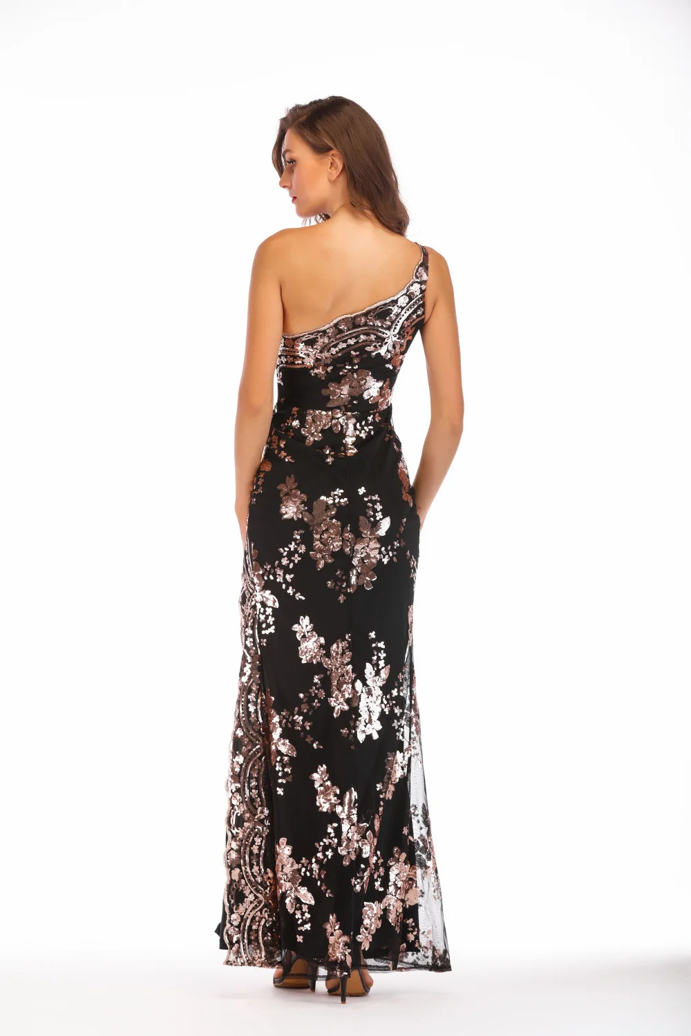 Maxivestido Sexy de lentejuelas sin hombros para mujer, vestido negro elegante, ajustado, largo, para fiesta y club nocturno