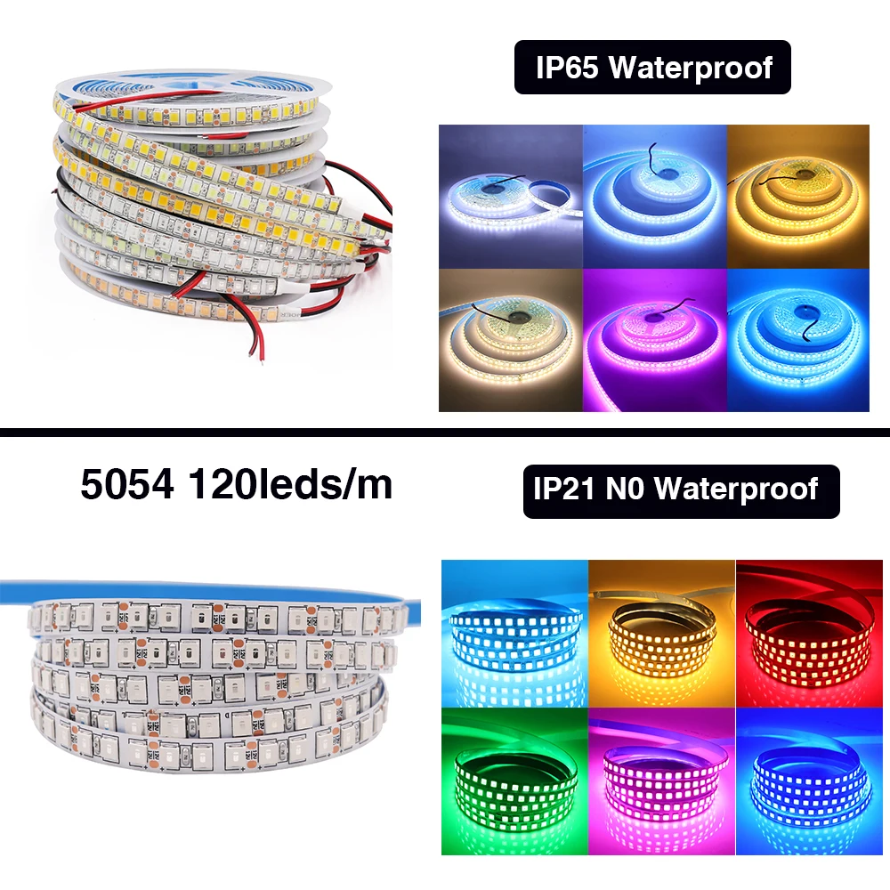 DC12V Led Strip 120Leds/m 240Leds/m Waterproof 5054 2835 5050 Flexible LED Ribbon Tape Light Strip 4000K 3000K 6000K 5m/lot