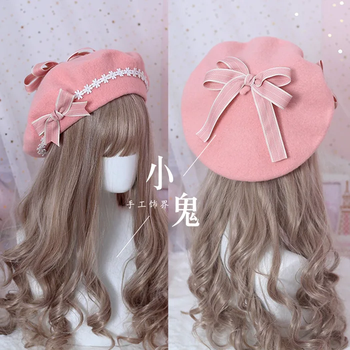 Beret hat lolita girl sweet cute female daisy bow hat