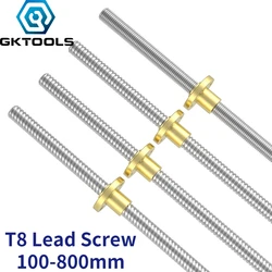 T8 Lead Screw Thread 8mm Trapezoidal Rod Lead 1mm 2mm 4mm 8mm Length 100mm to 800mm with Brass Nut CNC 3D Printer THSL-300-8D