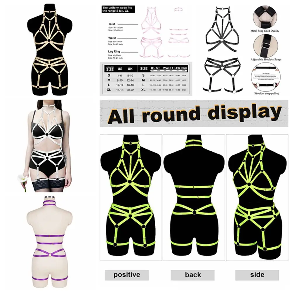 

Harajuku Full Body Harness Erotic Lingerie Set Suspender Belt Waist Size Sexy Ladies Fetish Exotic Gothic Costume Festival Rave