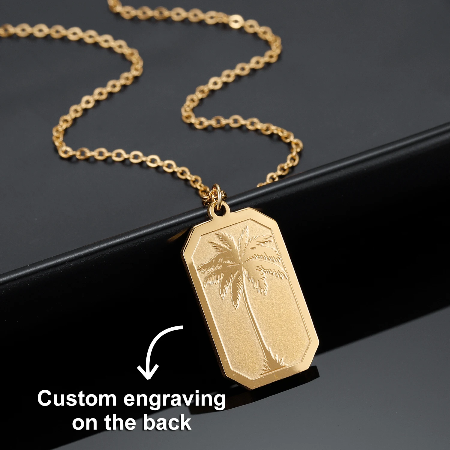 Necklace For Women With Palm Tree Gold Stainless Steel Chain  Personalized Engraved Name Pendant Fashion Coconut Tree Jewelry