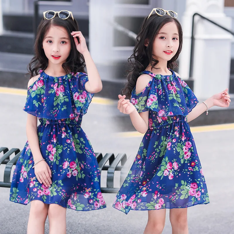 Girls Dress Summer 2024 Teen Floral Pattern Beach Dress For Girl Bohemia Princess Children Dresses Costume 5 6 7 8 9 10 12 Years