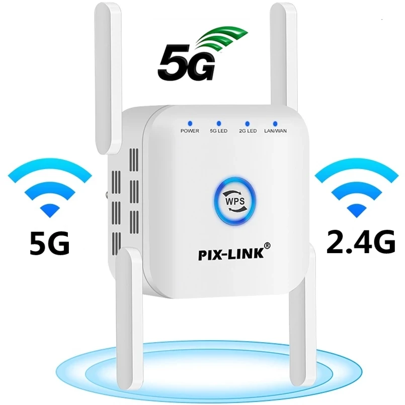 PIXLINK 5G WiFi Repeater WiFi Amplifier 5Ghz  Long Range Extender 1200M Wireless Booster Home Wi-Fi Internet Signal Amplifier