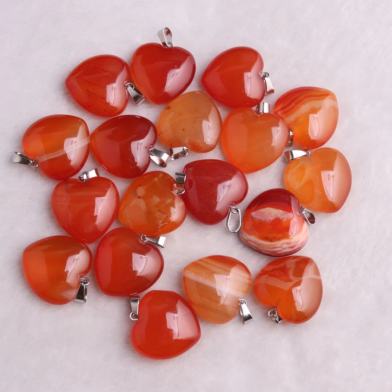 

12pcs 25*25mm Heart Carnelian Necklace Pendant Natural Stone Crystal Energy Healing Pendulum DIY Jewelry Lover's Gifts