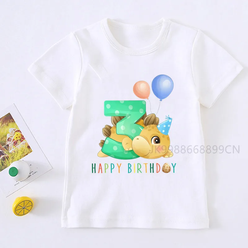 Camiseta con estampado de número de cumpleaños para niños, playera de dinosaurio 1-9 para fiesta de cumpleaños, regalo divertido para niños y niñas, 2021