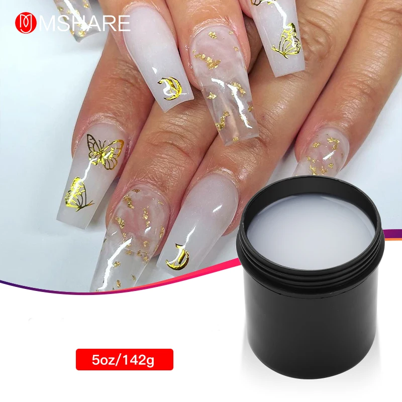 MSHARE 5oz Light Milky White Running Thin Clear Nails Self Leveling Gel Lopende Dunne Gel for Nail Extension UV Poly Nail Art