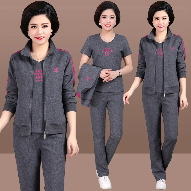 High quality Sporting suit female New Spring autumn Middle age clothing Leisure Women sports sweatshirts Cotton 3-piece set 5XL